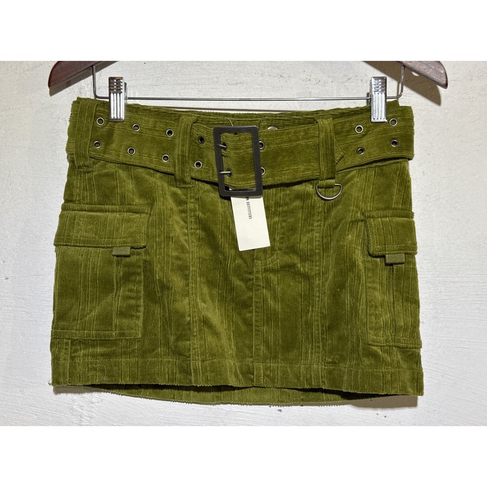 Urban Outfitters Joan Corduroy Belted Low Rise Mini Skirt Green XS NWT Grunge